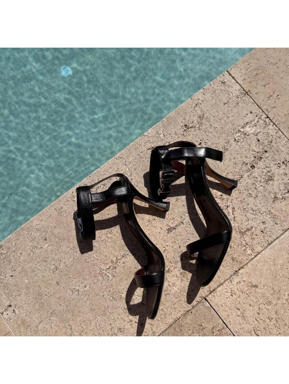STAUD Black Leather Strap Heeled Sandals Size 36.5 - Picture 4 of 7